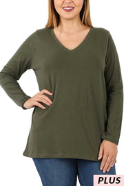 88 SLS-D {Keeping It Together} Dk. Olive V-Neck Top PLUS SIZE 1X 2X 3X