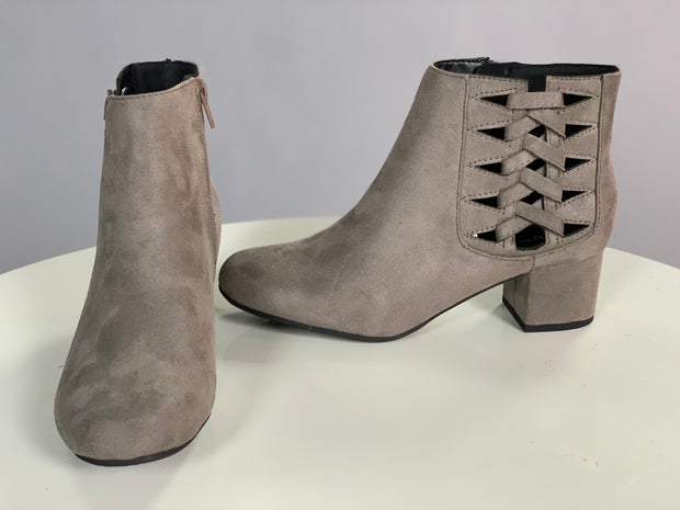 SHOES {City Classified} Grey Suede Booties with Side Detail and Heel