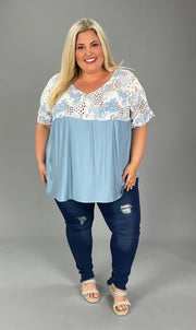 38 CP-Z {Call Me Charming} Denim Floral Print Babydoll Top PLUS SIZE 1X 2X 3X  SALE!!