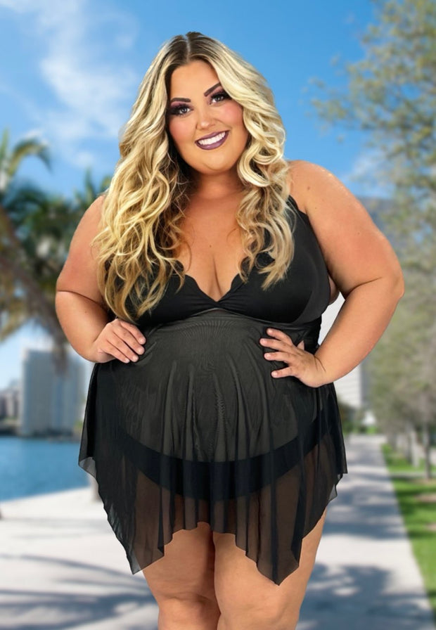 SWIM-M {Shore Beckons} Black 2 Piece Swimsuit PLUS SIZE 4X