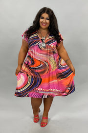 28 PSS-S {Taking Over} Orange Swirl Print V-Neck Dress PLUS SIZE 1X 2X 3X