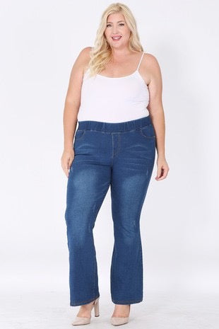 LEG-C OR D  {One More Round} Med. Blue Denim Flared Jeans PLUS SIZE XL 2X 3X