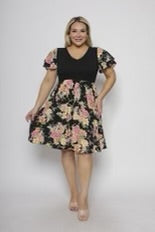 67 CP-D {Weekend Goals} Black Floral V-Neck Dress PLUS SIZE 1X 2X 3X