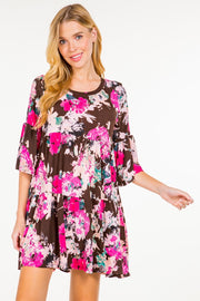 52 PQ-A {Heartbroken No More} Brown Floral Tiered Dress PLUS SIZE 2X 2X 3X