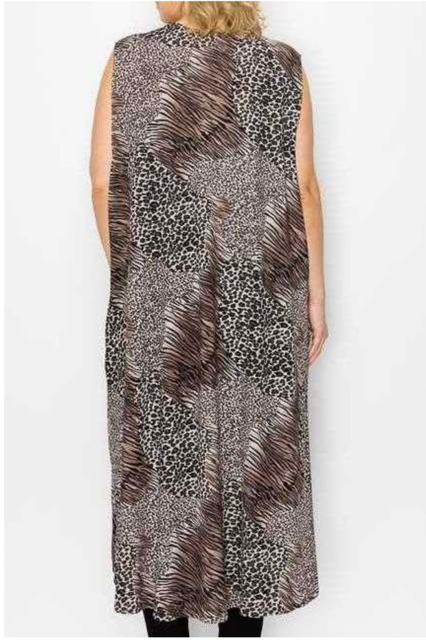 93 OT-D {Exciting Dreams} Brown Animal Print Long Cardigan EXTENDED PLUS SIZE 4X 5X 6X