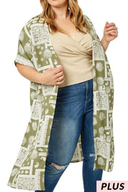 53 OT-D {County Line} Olive Multi Print Cardigan Plus Size XL 2X 3X