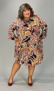 85 PQ-B {Obvious Choice} Red/Black Paisley Print Dress EXTENDED PLUS SIZE 1X 2X 3X 4X 5X