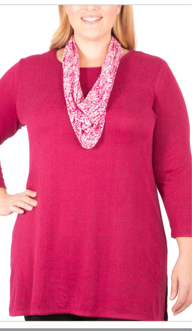 SLS-A  M-109 { NY Collection} Berry Top With Scarf Retail €49.00 ***FLASH SALE***PLUS SIZE 1X