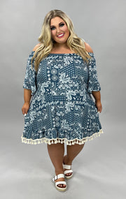 85 OS-A {Boho Paisley} BLUE ***FLASH SALE ! Paisley Top W/Fringe EXTENDED PLUS SIZE 4X 5X 6X