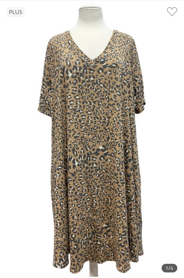 30 PSS-B {Acting Wild} Camel Colored Leopard Print Dress EXTENDED PLUS 3X 4X 5X