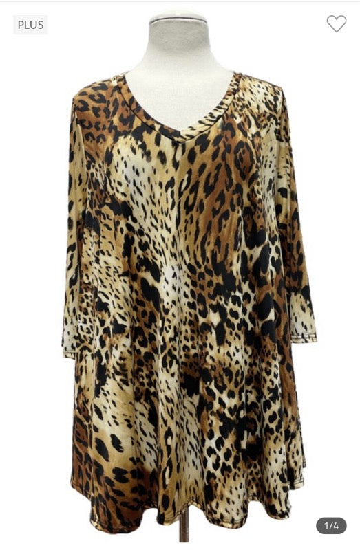 66 PQ-M {On The Way} Leopard Print V-Neck Top EXTENDED PLUS SIZE 3X 4X 5X