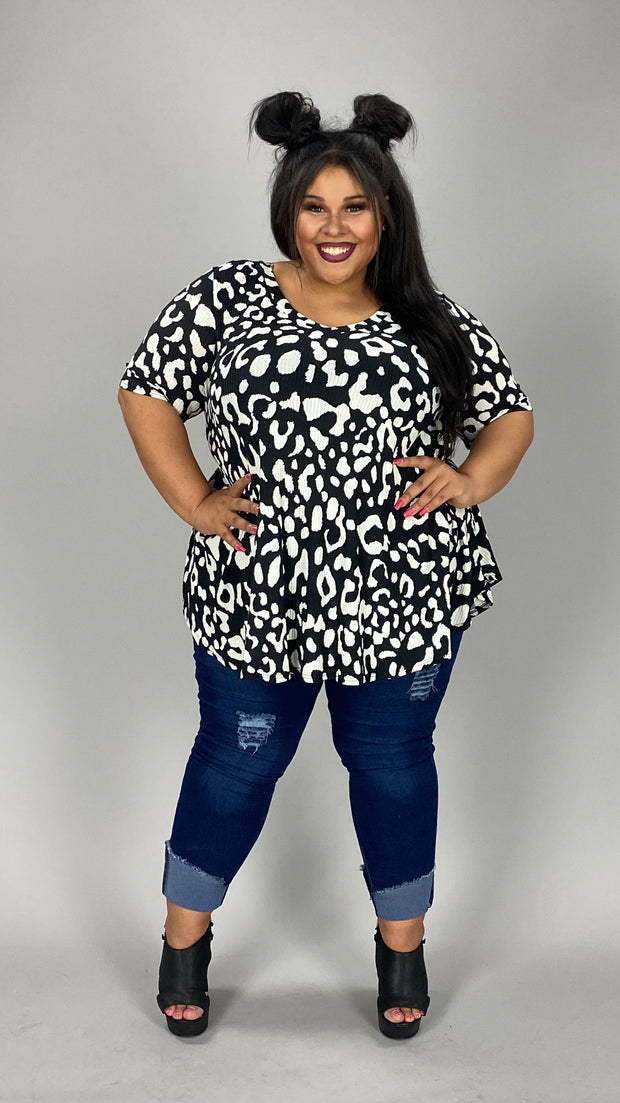26 PSS-B {Inviting Grace} Black Ribbed Animal Print Top EXTENDED PLUS SIZE 3X 4X 5X
