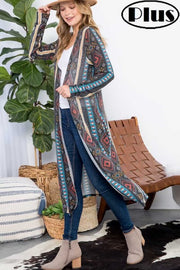 53 OT-U {Realized Fun} Multi-Color Aztec Print Duster PLUS SIZE 1X 2X 3X