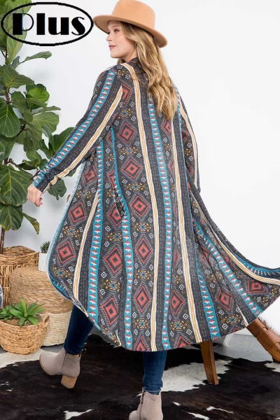 LD-U OR 53 OT-U {Realized Fun} Multi-Color Aztec Print Duster PLUS SIZE 1X 2X 3X