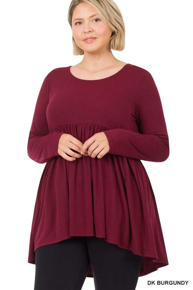 94 SLS-A {Keep It Going} Dk. Burgundy Babydoll Hi/Low Top PLUS SIZE 1X 2X 3X