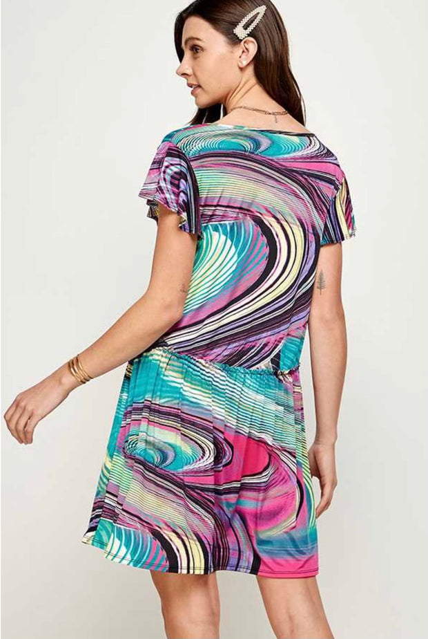 28 PSS-R {Down Under} ***SALE***Mint Swirl Print V-Neck Dress PLUS SIZE 1X 2X 3X