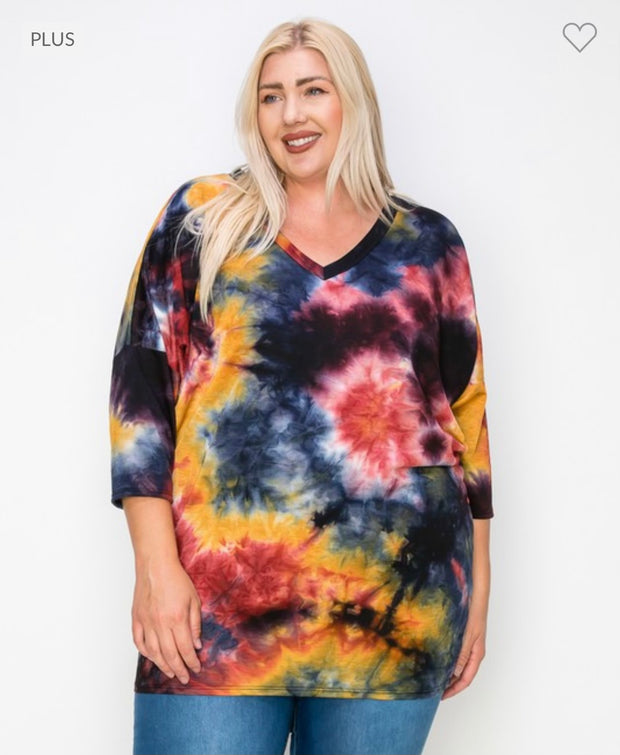 55 PQ-B {Fixed On You} Multi-Color Tie Dye Tunic EXTENDED PLUS SIZE 1X 2X 3X 4X 5X