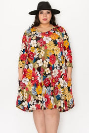 11 PQ-C {In The City} Multi-Color Floral V-Neck Dress EXTENDED PLUS SIZE 3X 4X 5X