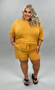 21 SET-F {The Good Life} Mustard Long Sleeve Short Set PLUS SIZE 1X 2X 3X