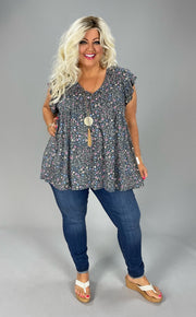 26 PSS- D {Fine In Floral} Gray Floral Tunic PLUS SIZE 1X 2X 3X  *** FLASH SALE***