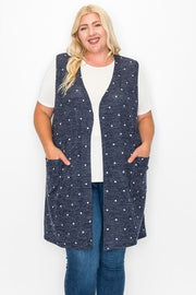 91 OT-A {Polka Beauty} Grey Polka Dot Vest w/Side Pockets EXTENDED PLUS SIZE 3X 4X 5X