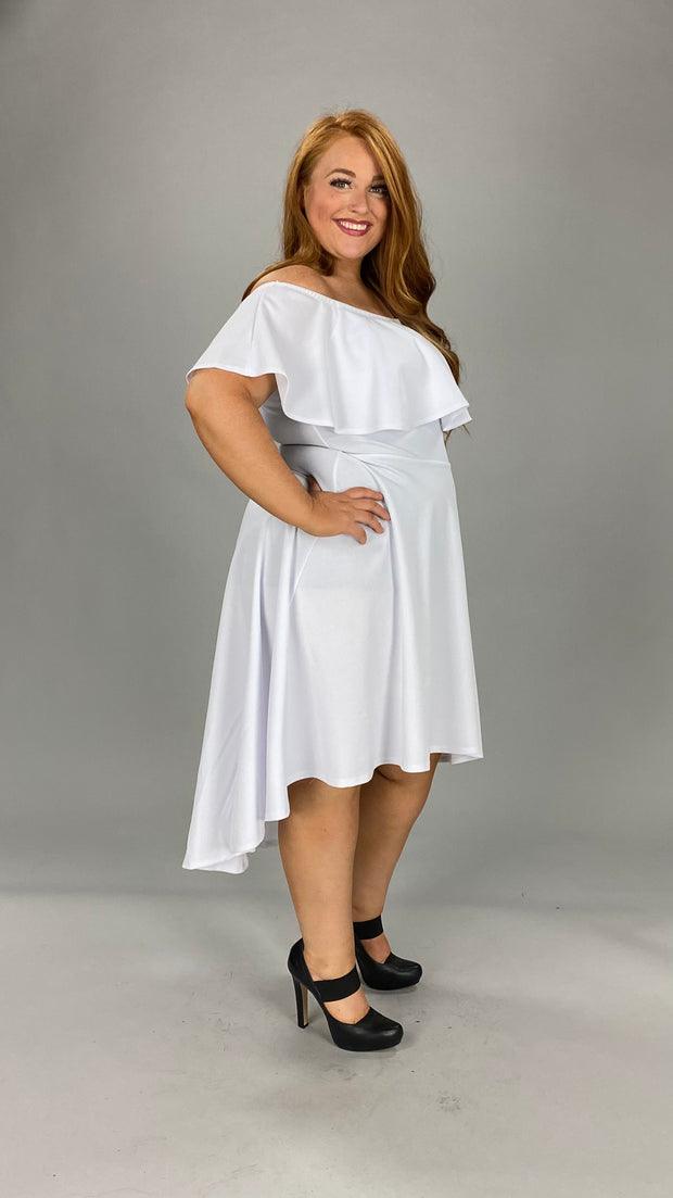 LD-G {Elegant Fixings} White Open Shoulder Dress  w Ruffle Detail PLUS SIZE XL 2X 3X***SALE***