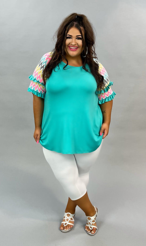 70 CP-F {Grab & Go}  SALE! Teal Tunic w Chevron Sleeves PLUS SIZE 1X 2X 3X