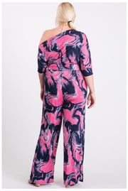 RP-G {Dazzling Nights} Pink/Navy One Shoulder Down Romper SALE!!