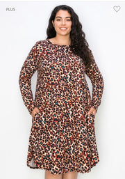 68 PLS-A {Wide Open Spaces} Brown Leopard Print Dress EXTENDED PLUS SIZE 3X 4X 5X