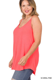 TANK {Beautiful Things} Neon Coral V-Neck Tank Top  PLUS SIZE 1X 2X 3X