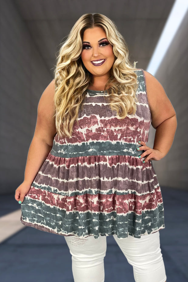 29 SV-J {Style I Love} Plum Tie Dye Tiered Sleeveless Top EXTENDED PLUS SIZE 1X 2X 3X 4X 5X