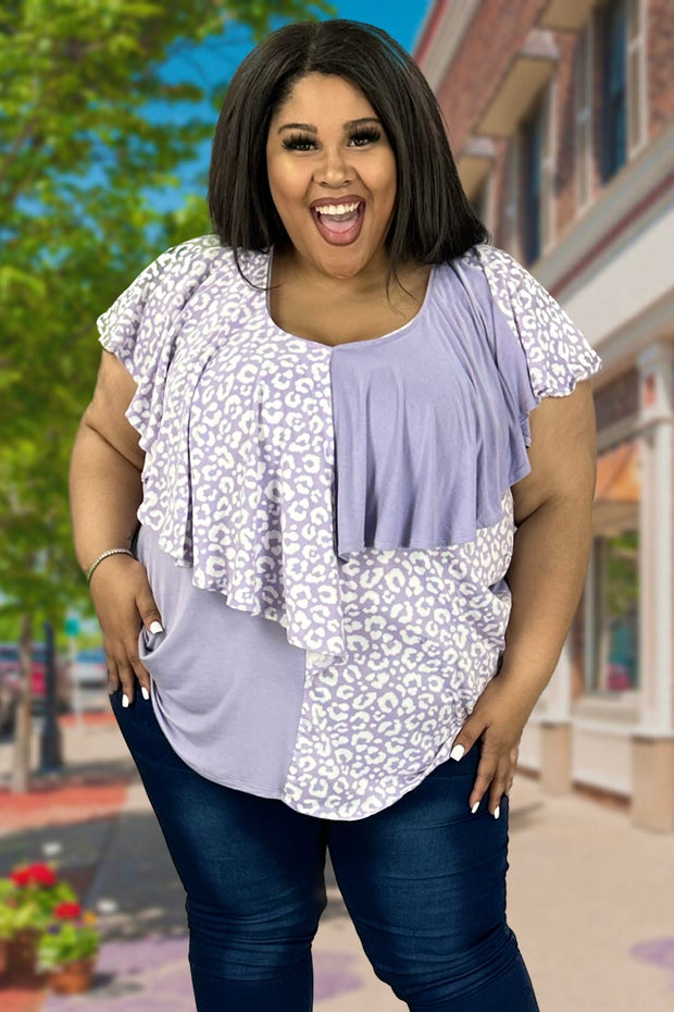 23 CP-B {Good Intentions} SALE!! Lilac Animal Print V-Neck Top PLUS SIZE XL 2X 3X