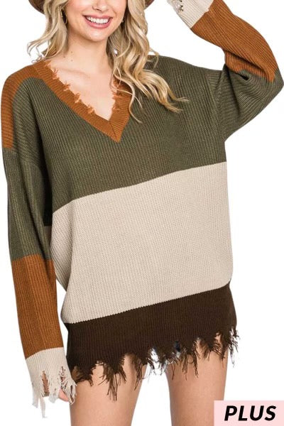 58 OR 59 CP-B {Emotional Overload} Olive Combo Sweater SALE!!!  PLUS SIZE 1X 2X 3X
