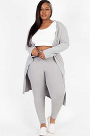 99 SET-G {Chill For Awhile} Grey Ribbed Cardigan & Bottoms PLUS SIZE 1X 2X 3X