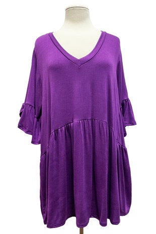 90 SSS-L {My Gift To You} Eggplant V-Neck Babydoll Top EXTENDED PLUS SIZE 3X 4X 5X