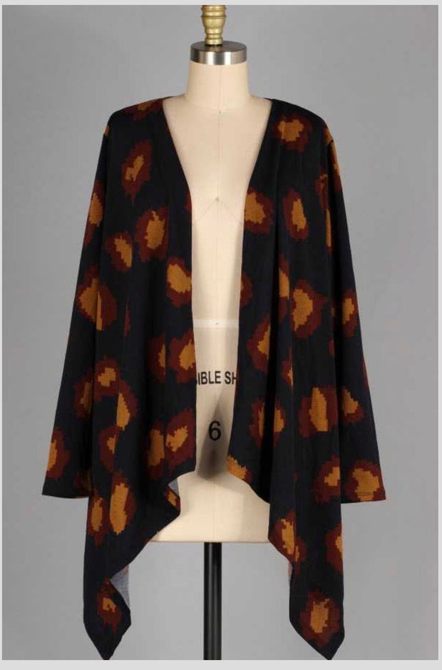 OT-A {Far From Over} Navy Camel Printed Cardigan  SALE!!! PLUS SIZE XL 2X 3X