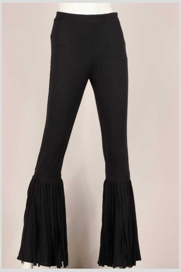 BIN 99 {Fringe Effect} BLACK Fringe Bell Bottom Pants PLUS SIZE 1X 2X 3X