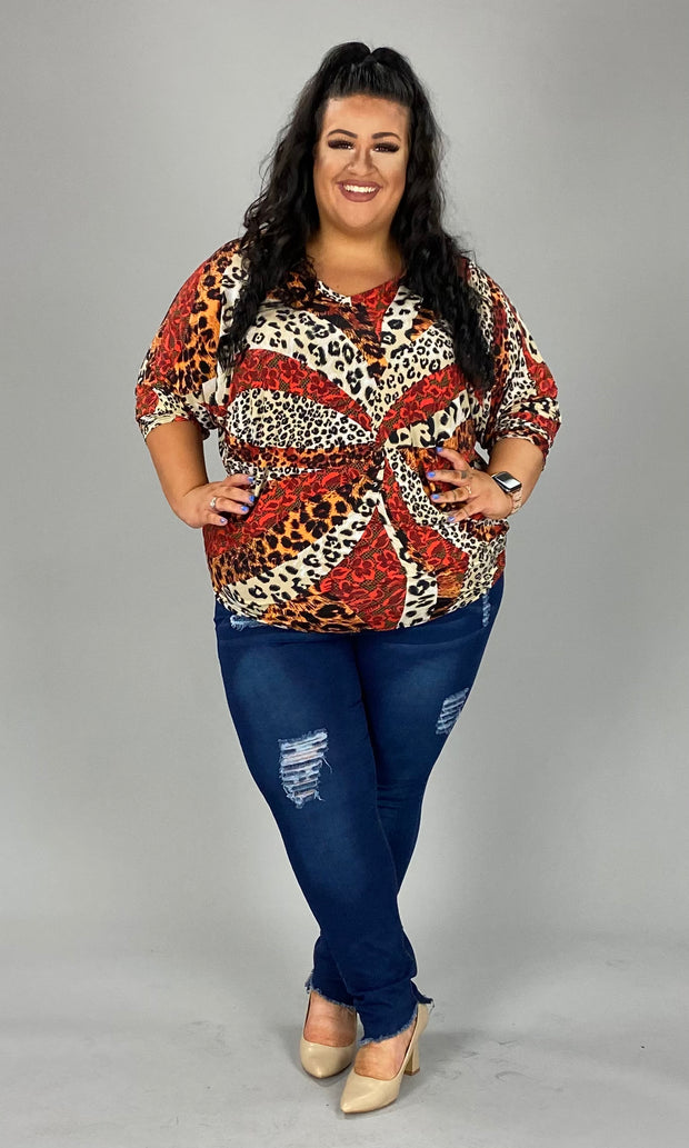 71 PQ-A {Untapped Potential} Rust Animal Print V-Neck Tunic EXTENDED PLUS SIZE 3X 4X 5X