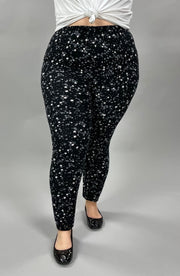 LEG-17 {Star Light}  Black Small Star Print Leggings EXTENDED PLUS SIZE 3X/5X