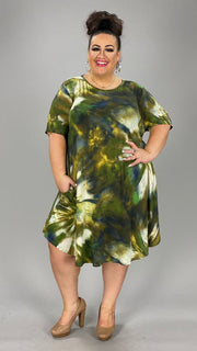 97 PSS-U {A New Tomorrow} Olive Print Dress W/Pockets PLUS SIZE 1X 2X 3X