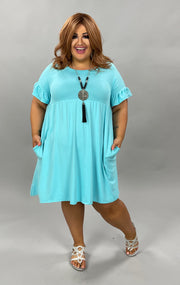 27 SSS-B {Perfect Basic} **SALE** Aqua Babydoll Ruffle Sleeve Dress PLUS SIZE 1X 2X 3X