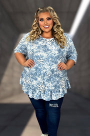 88 PSS {All The Right Things} Denim Blue Tie Dye Star Print Top EXTENDED PLUS SIZE 4X 5X 6X