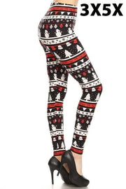 LEG - 98  {Deck The Halls} Black/Red Snowman Print Leggings EXTENDED PLUS SIZE 3X/5X