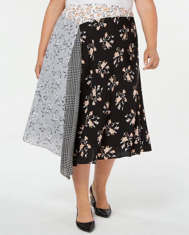 BT-Q  M-109 {Calvin Klein} Mixed Print Asymmetrical Skirt RETAIL €99.50  PLUS SIZE 16W