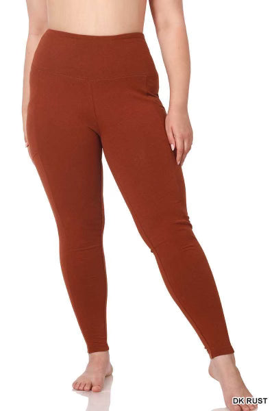 LEG-7 {Gym Code} Dk Rust Cotton Pocket Leggings PLUS SIZE 1X 2X 3X