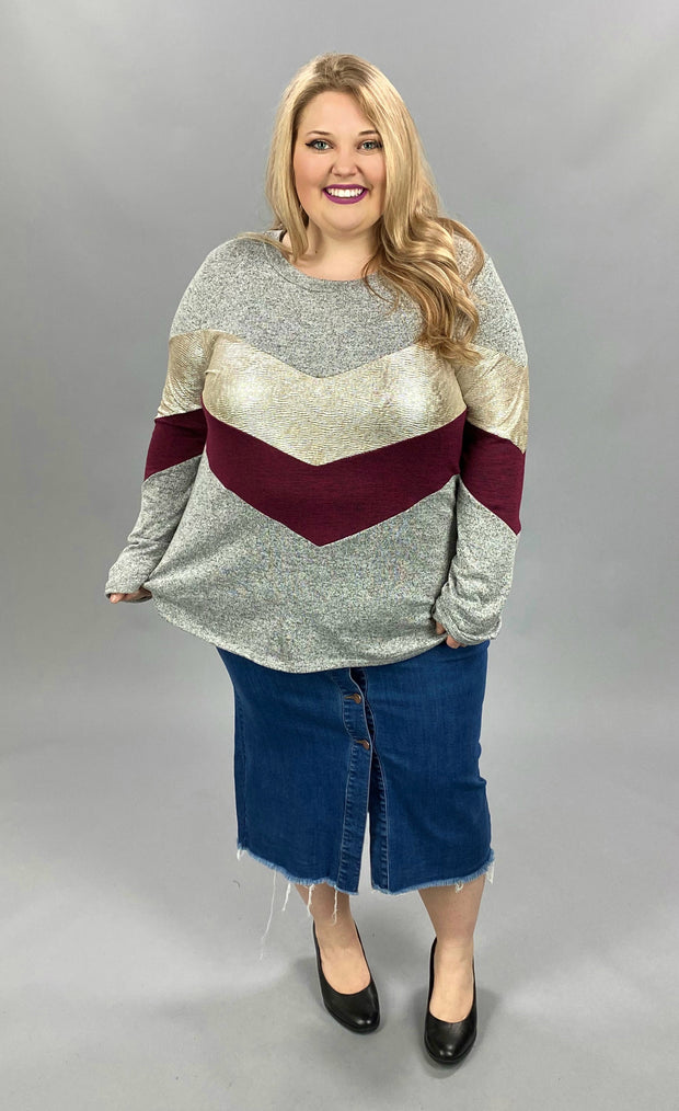 29 CP-H {Like A Champ} Grey Maroon Metallic Top PLUS SIZE XL 2X 3X