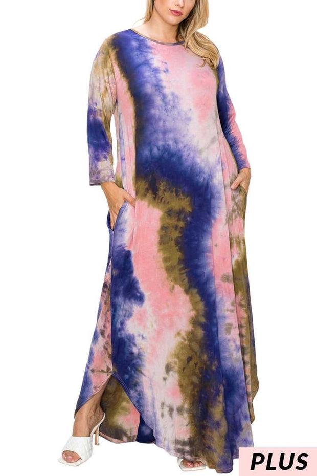 LD-N {Aspen Outing} Multi Tie Dye Maxi Dress Plus Size 1X 2X 3X