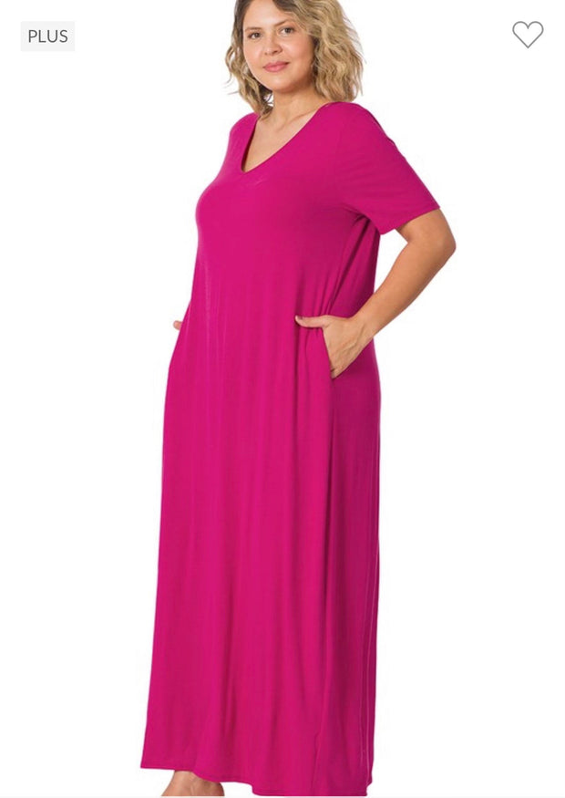 LD-P {Evolving Love} MAGENTA V-Neck Maxi Dress PLUS SIZE 1X 2X 3X