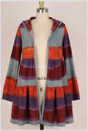 37 OT-E {Positive Steps} Rust Multi-Color Stripe Cardigan W/Hood PLUS SIZE 1X 2X 3X