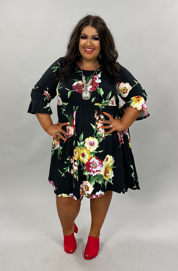 27 PQ-Z {Floral Avenues}  Black Floral Printed Dress EXTENDED PLUS SIZE 3X 4X 5X